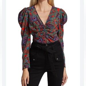 Veronica Beard Simmons Puff Sleeve Silk Blend Top